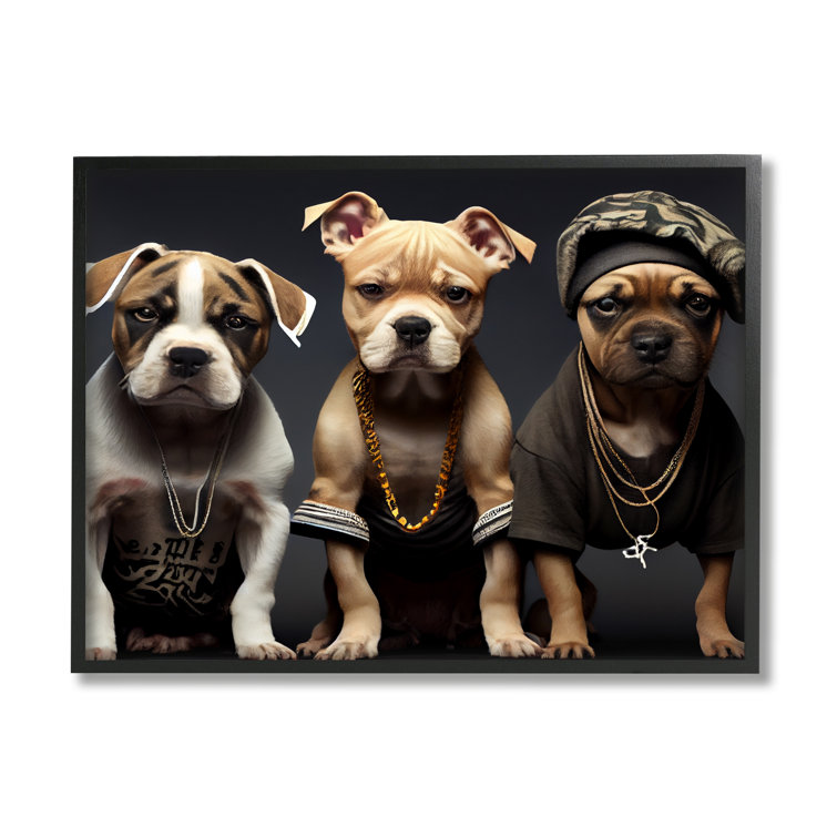 Stupell Industries Gangster Dogs Trio Puppies Framed On Wood by